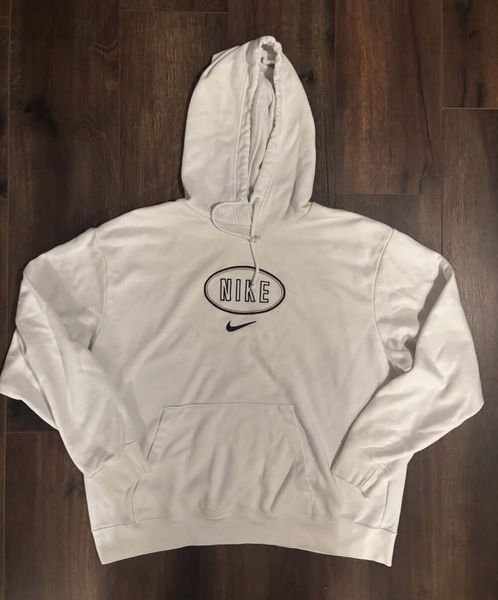 Nike Oval Logo Hoodie Size L White Embroidered Sweatshirt
